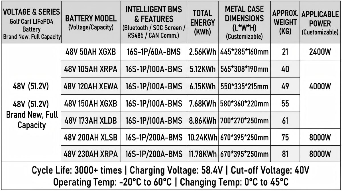48V LiFePO4 Power Battery Pack for Golf Cart Electric Sightseeing Patrol Tour Vehicle — Product Details 3
